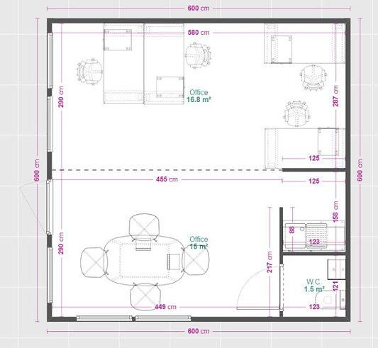 Conteneur social de bureau 6 × 6 m -36 m² avec WC et kitchenette – Image 11