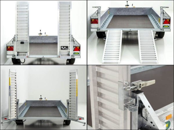 Remorque porte-engins de chantier Unsinn UBA 160x306cm 3,5t | Rampes pivotantes - NeuveDescription Dimensions de l'espace de chargement : 160 cm x 306 cm x 30 cm ; poids à vide : env. 685 kg ; charge utile : env. 2 815 kg ; poids total autorisé : 3 500 kg